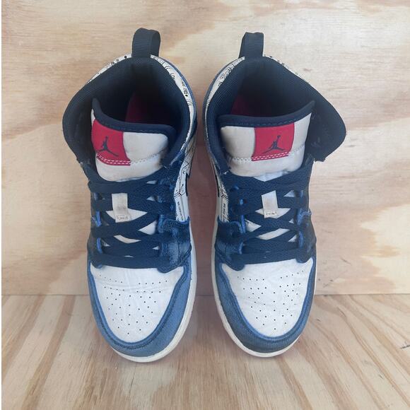 Nike - Air Jordan 1 Mid - Sneakers - Blue/White - Kids Little - 1Y - FN1353-400 - Picture 7 of 9